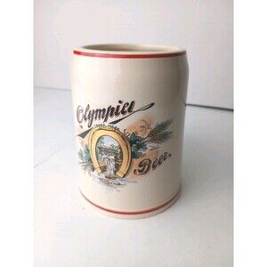 Vintage Olympia Beer 1/2 Liter Ceramic Stein Mug Horseshoe Waterfall Advertising